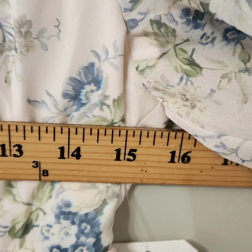 Altar'd State Fern Floral Mini Dress Ivory Blue Babydoll Puff Sleeve Cottagecore - Picture 10 of 14